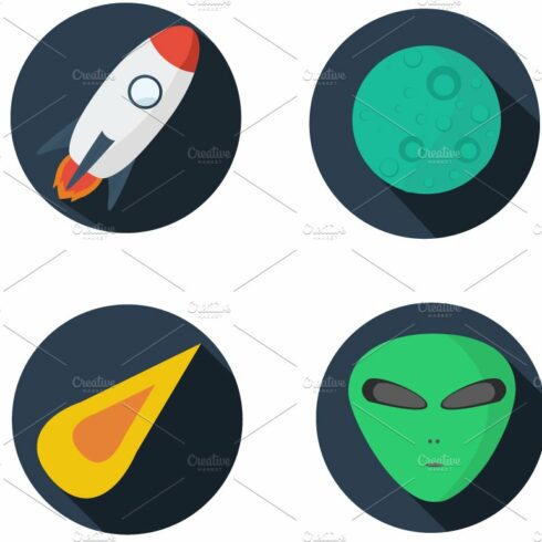 Set icon flat design - space cover image.