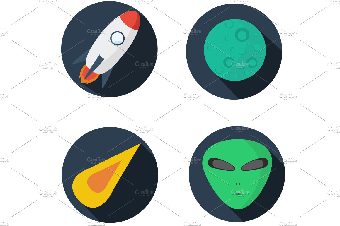 Set icon flat design - space cover image.