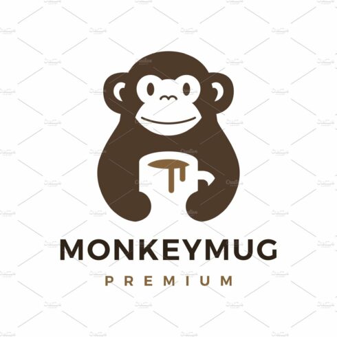 monkey hold mug coffee drink logo cover image.