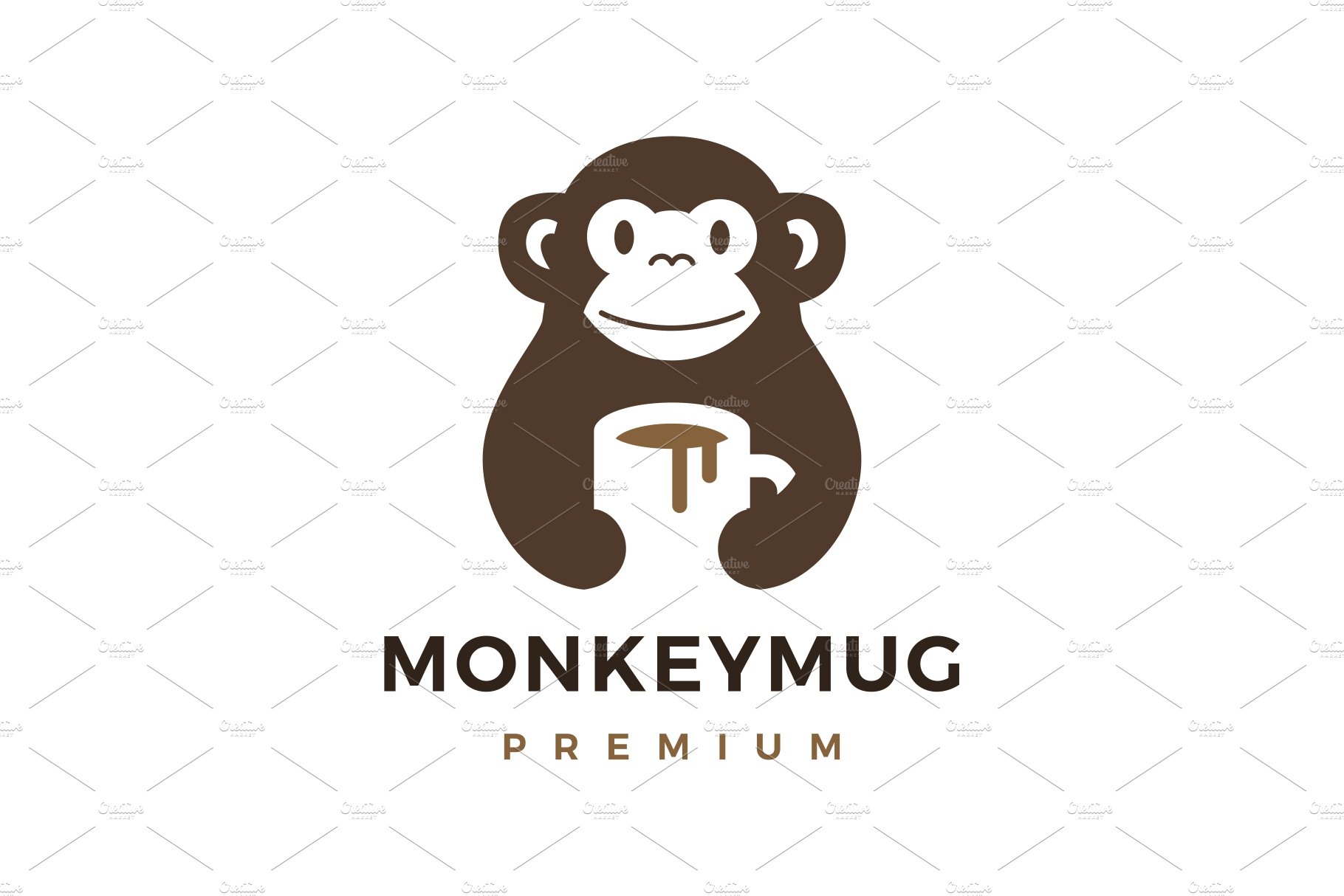 monkey hold mug coffee drink logo cover image.