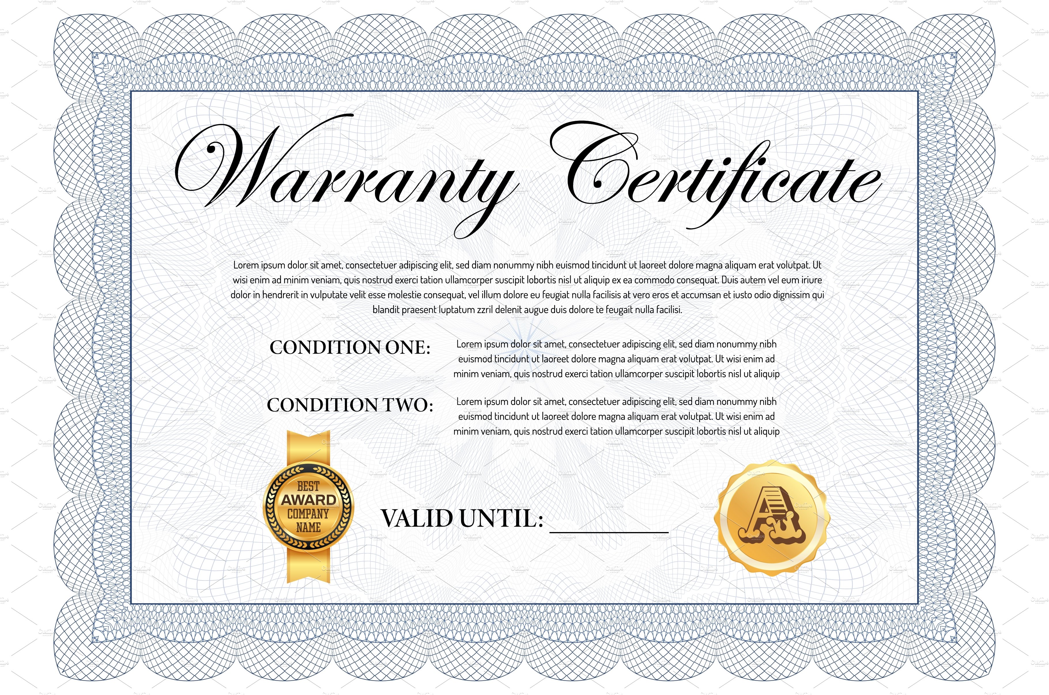 Company quality warranty certificate cover image.