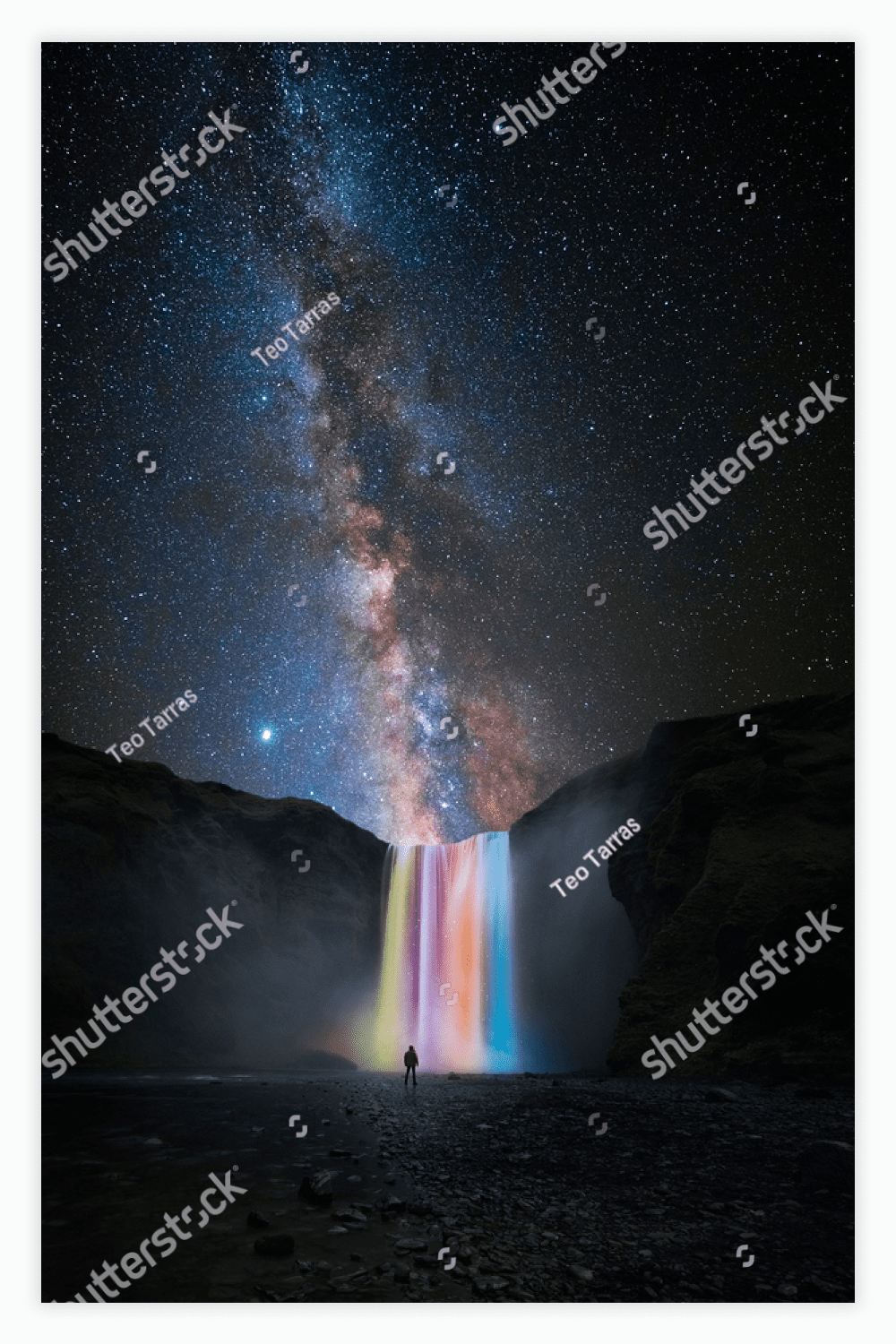 Colorful waterfall with milky way.