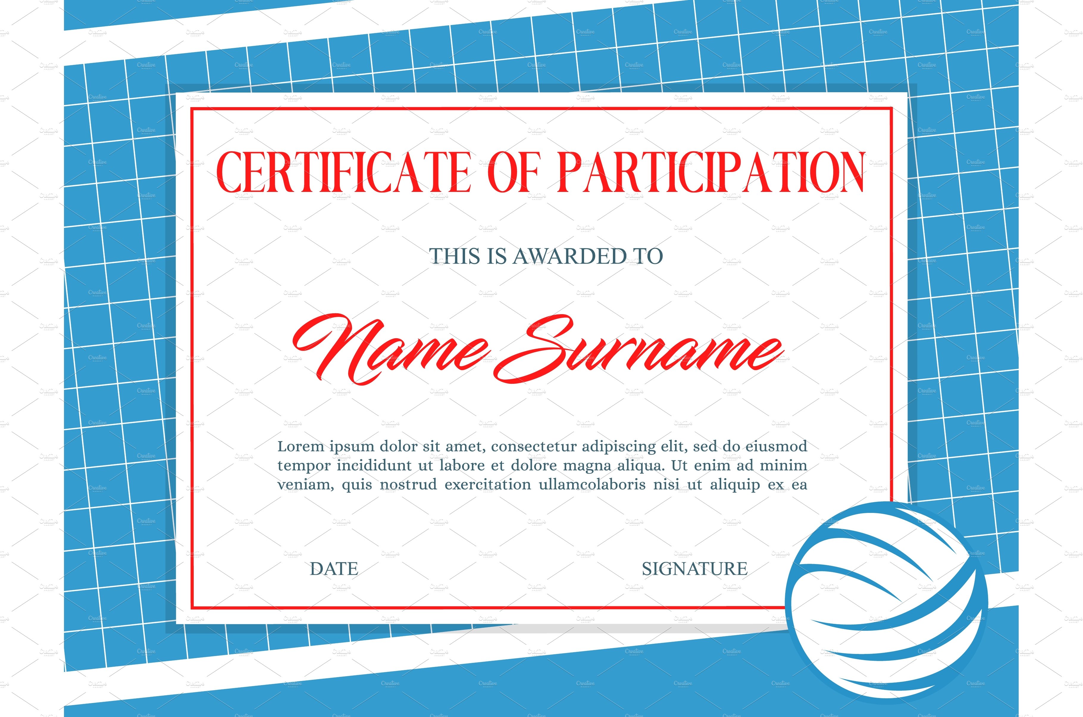 Certificate participation volleyball cover image.