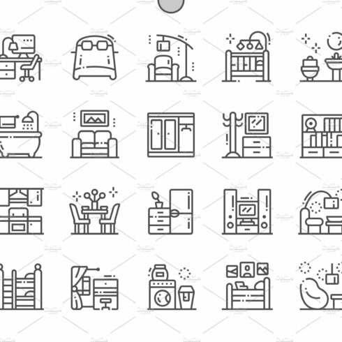 Home Room Types Line Icons cover image.