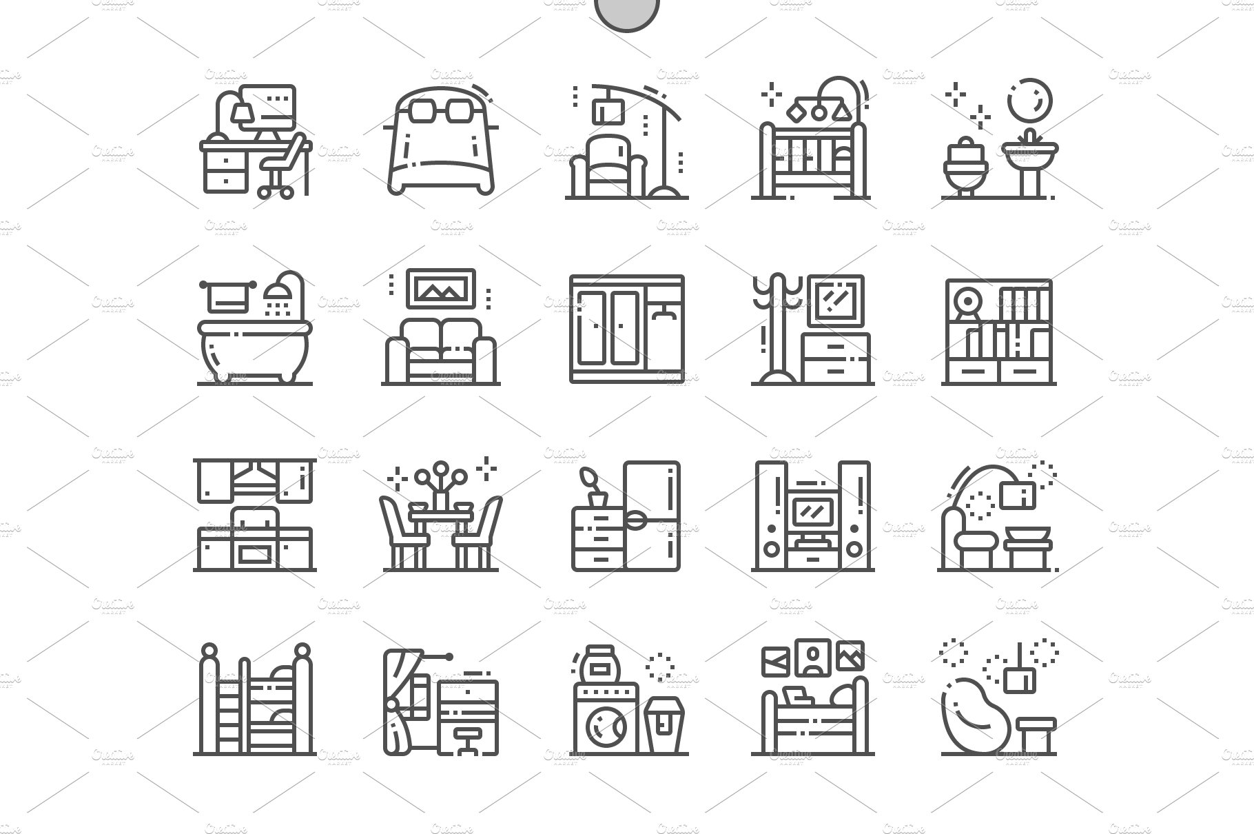 Home Room Types Line Icons cover image.
