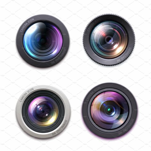 Professional photo camera lens icons cover image.