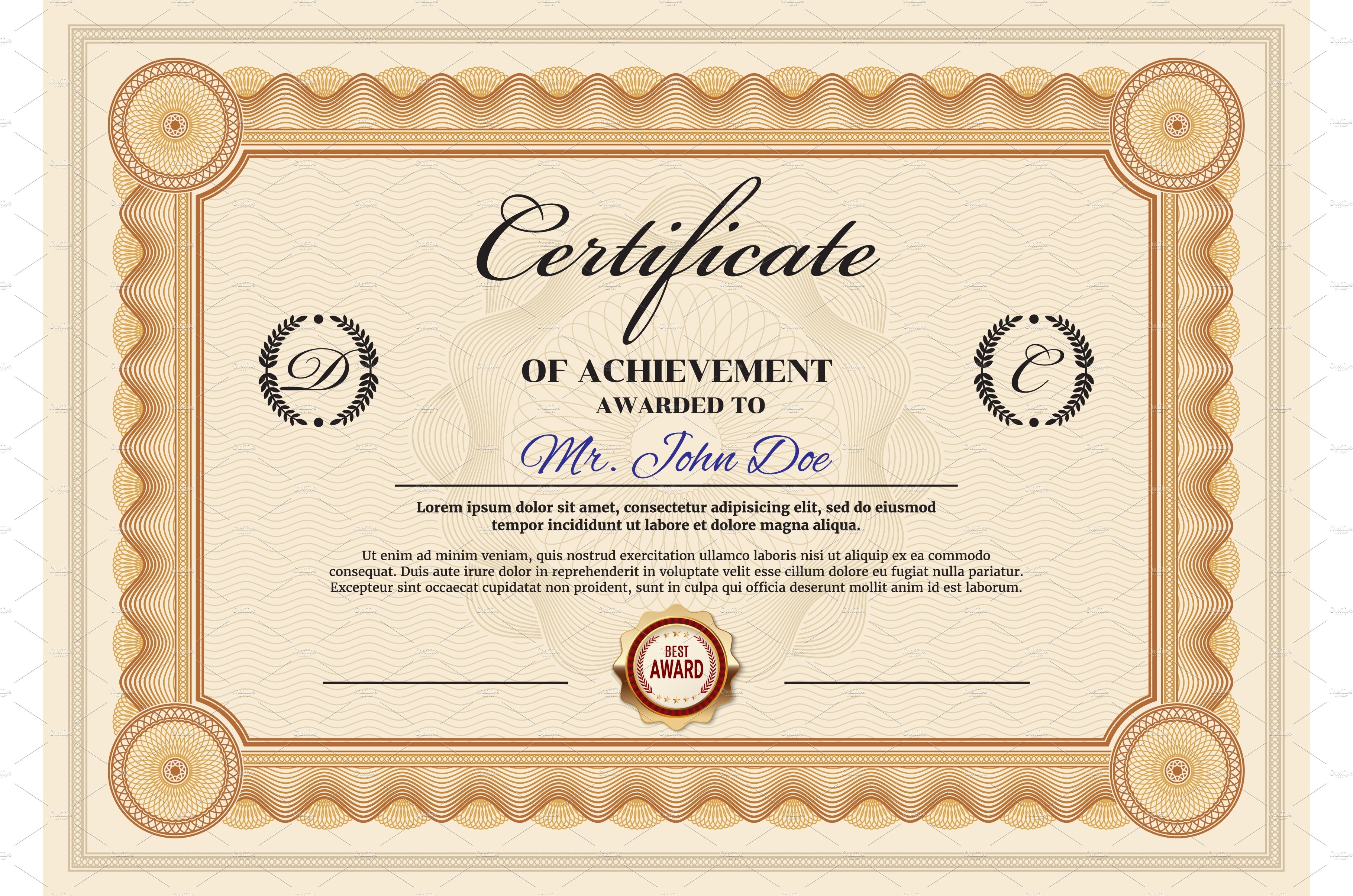 Achievement certificate, vector cover image.