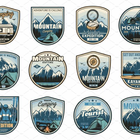 Mountain camping expedition icons cover image.