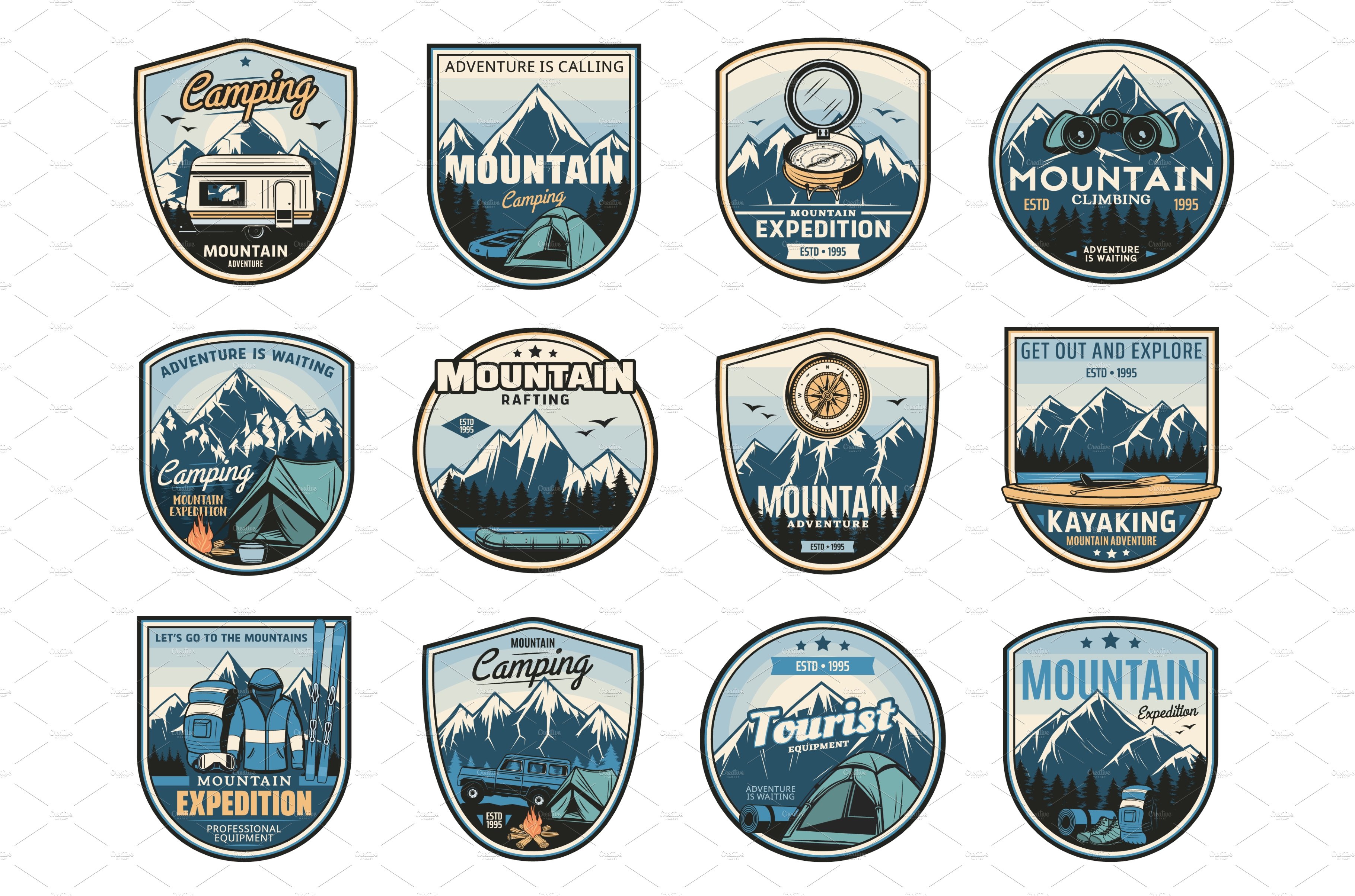 Mountain camping expedition icons cover image.