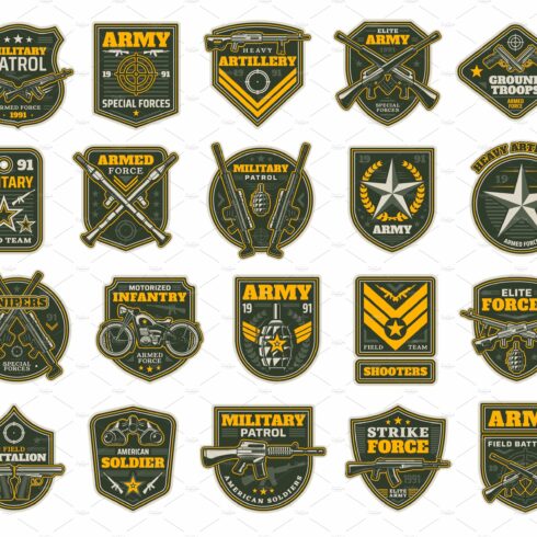 Military and army patches chevrons cover image.