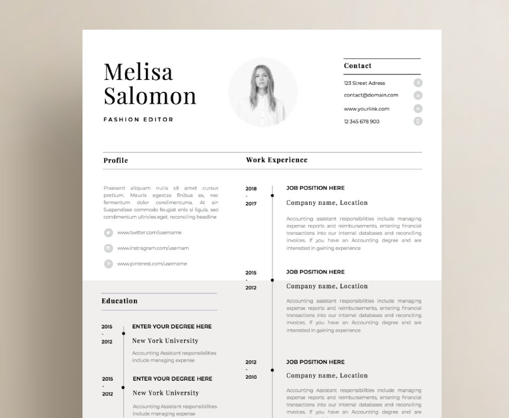Resume Template 1, 2 page | "Paris" preview image.
