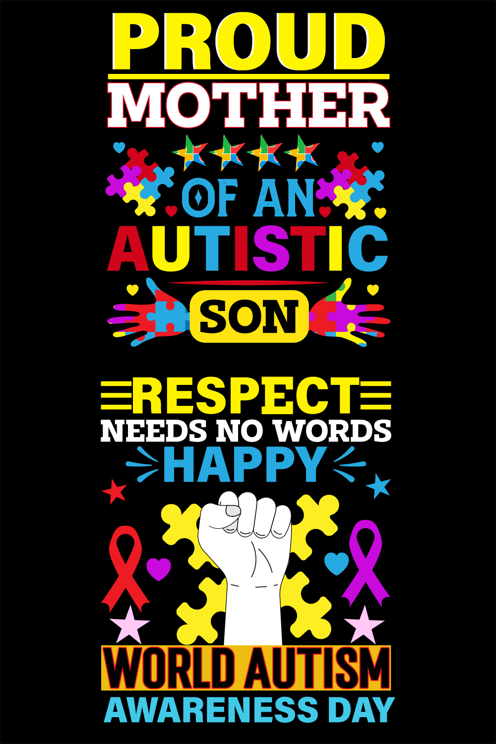 Autism Awareness Day T-Shirt Design pinterest preview image.