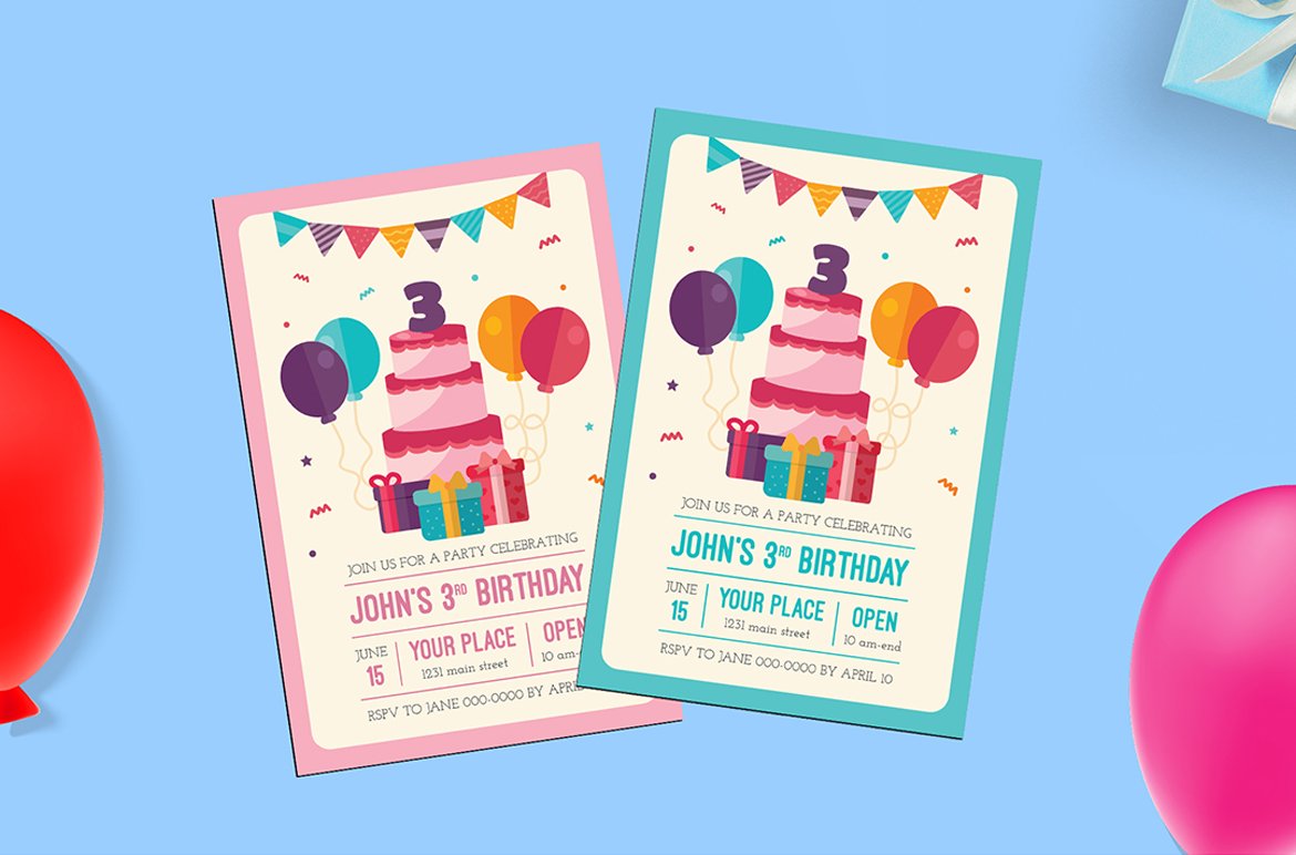 Colorful Birthday Invitation cover image.