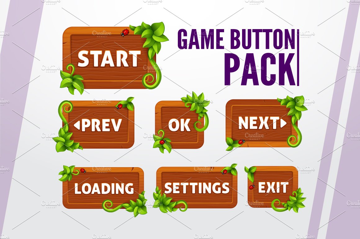 SALE!Game buttons pack in wood style cover image.