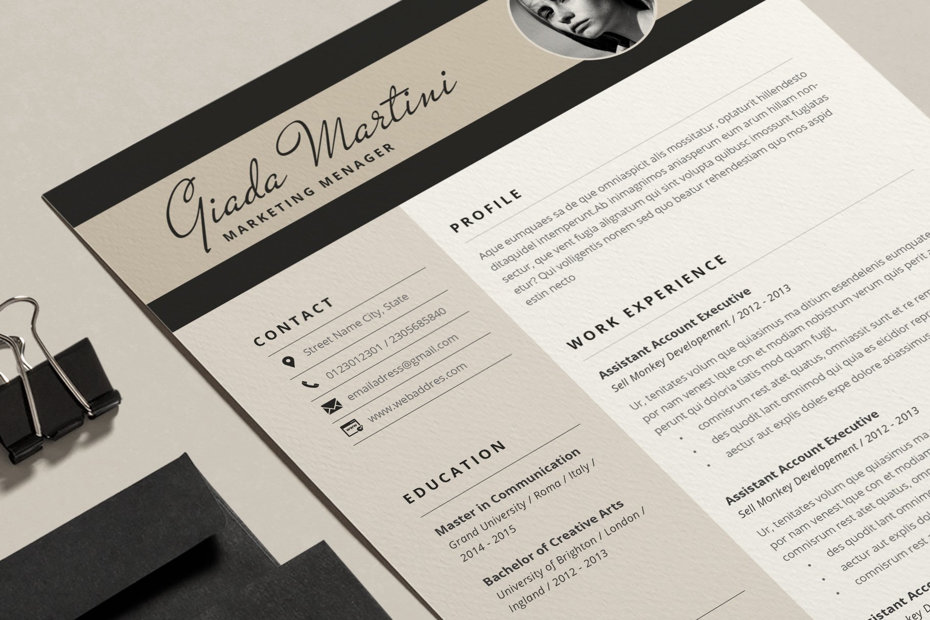 Clean and professional resume is displayed on a desk.