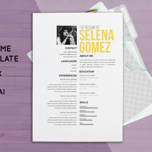 Create 1 page resume template cover image.