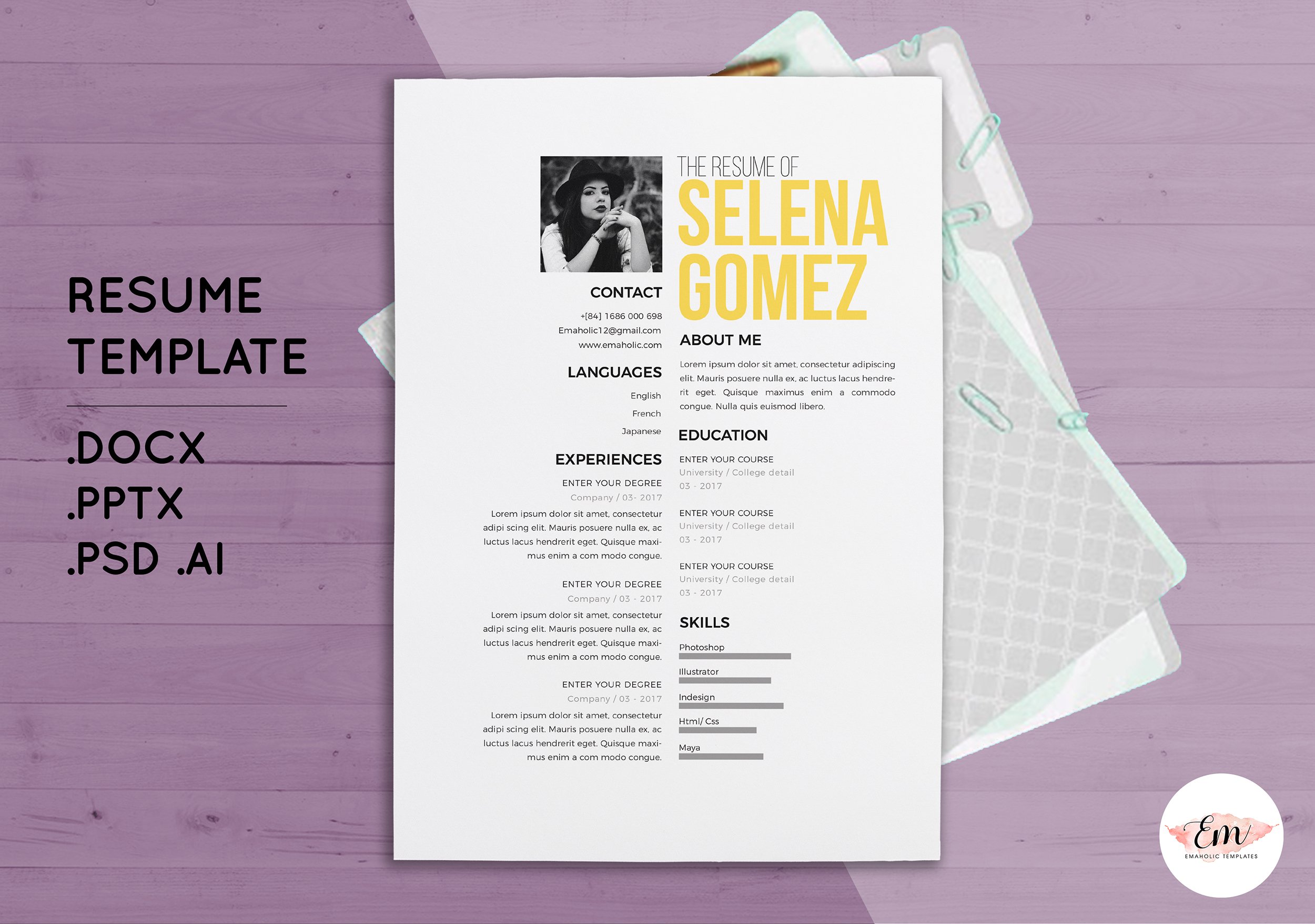 Create 1 page resume template cover image.