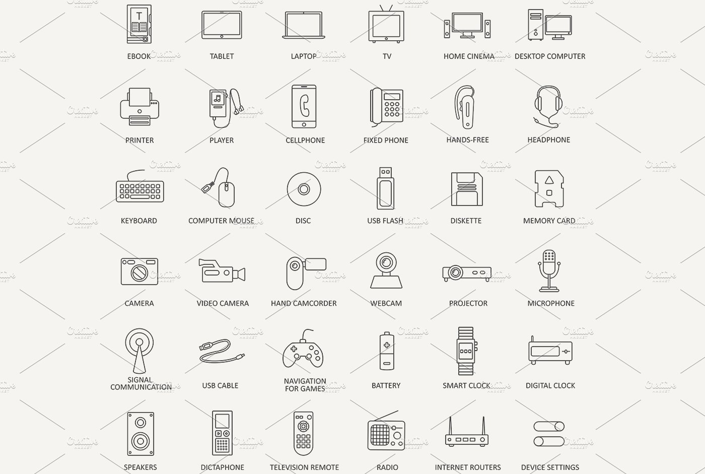 36 Multimedia devices line icons. preview image.