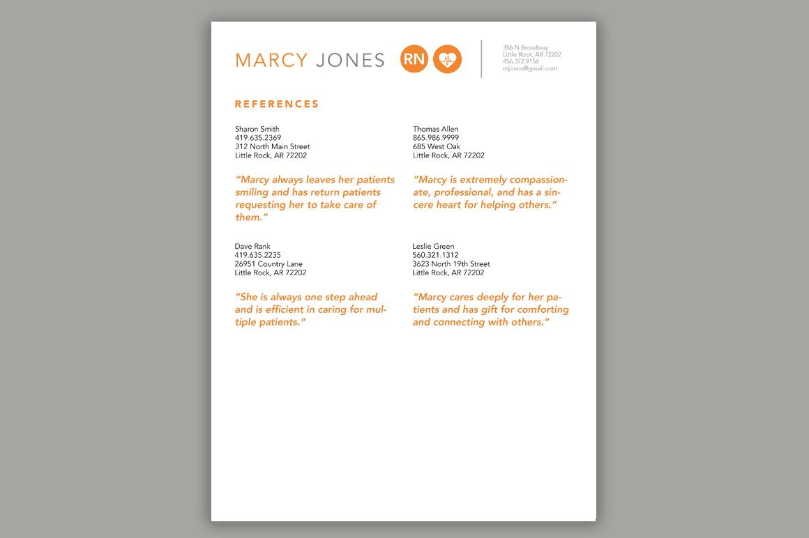 Orange and white letterhead with the words mary jones on it.