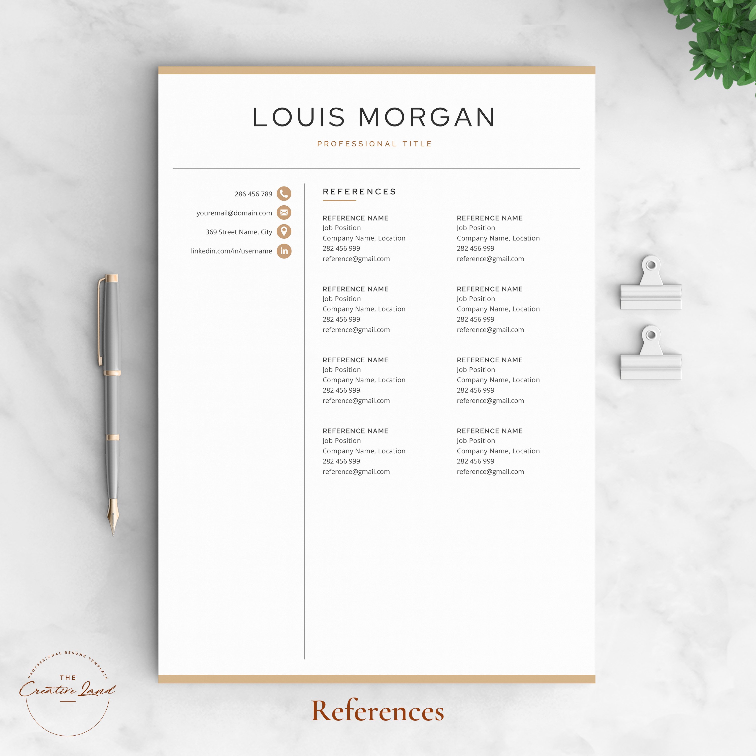 Professional resume template with a gold border.