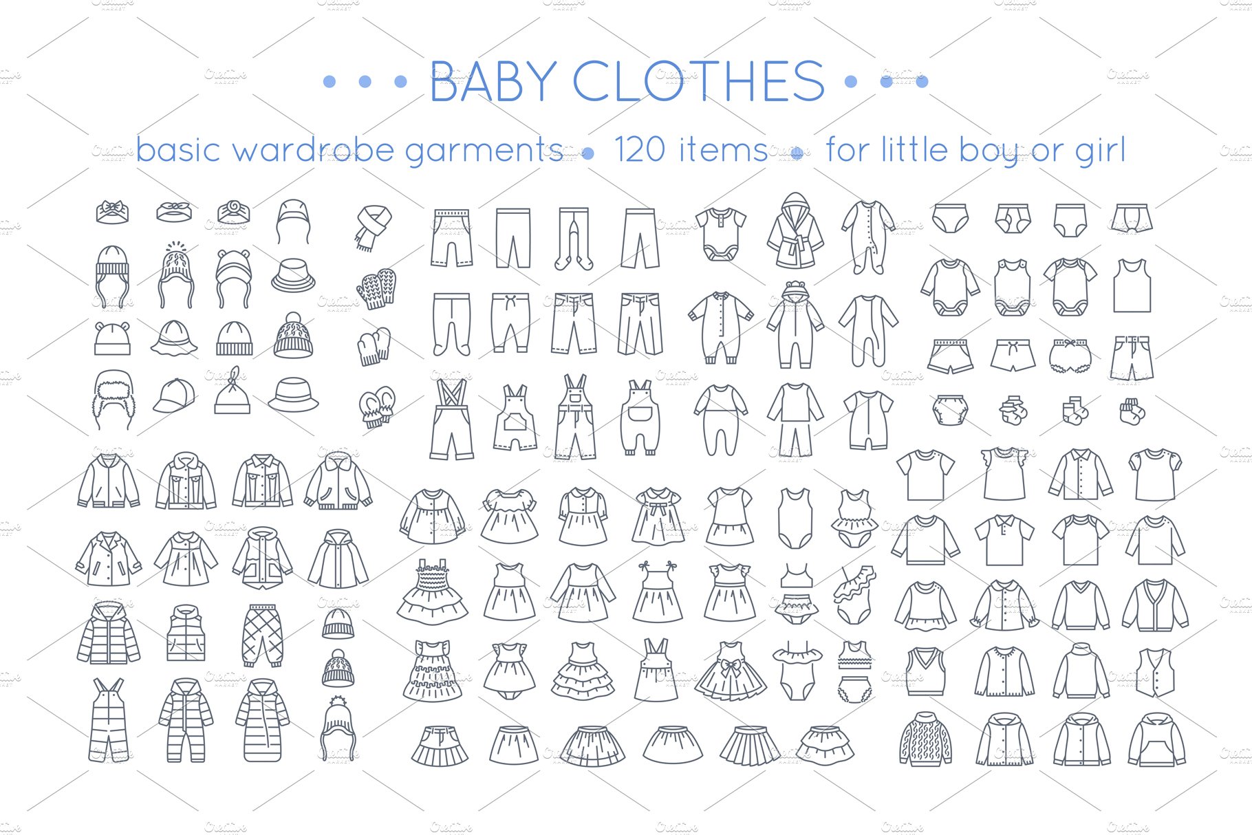 Baby Clothes Garment Thin Line Icons cover image.