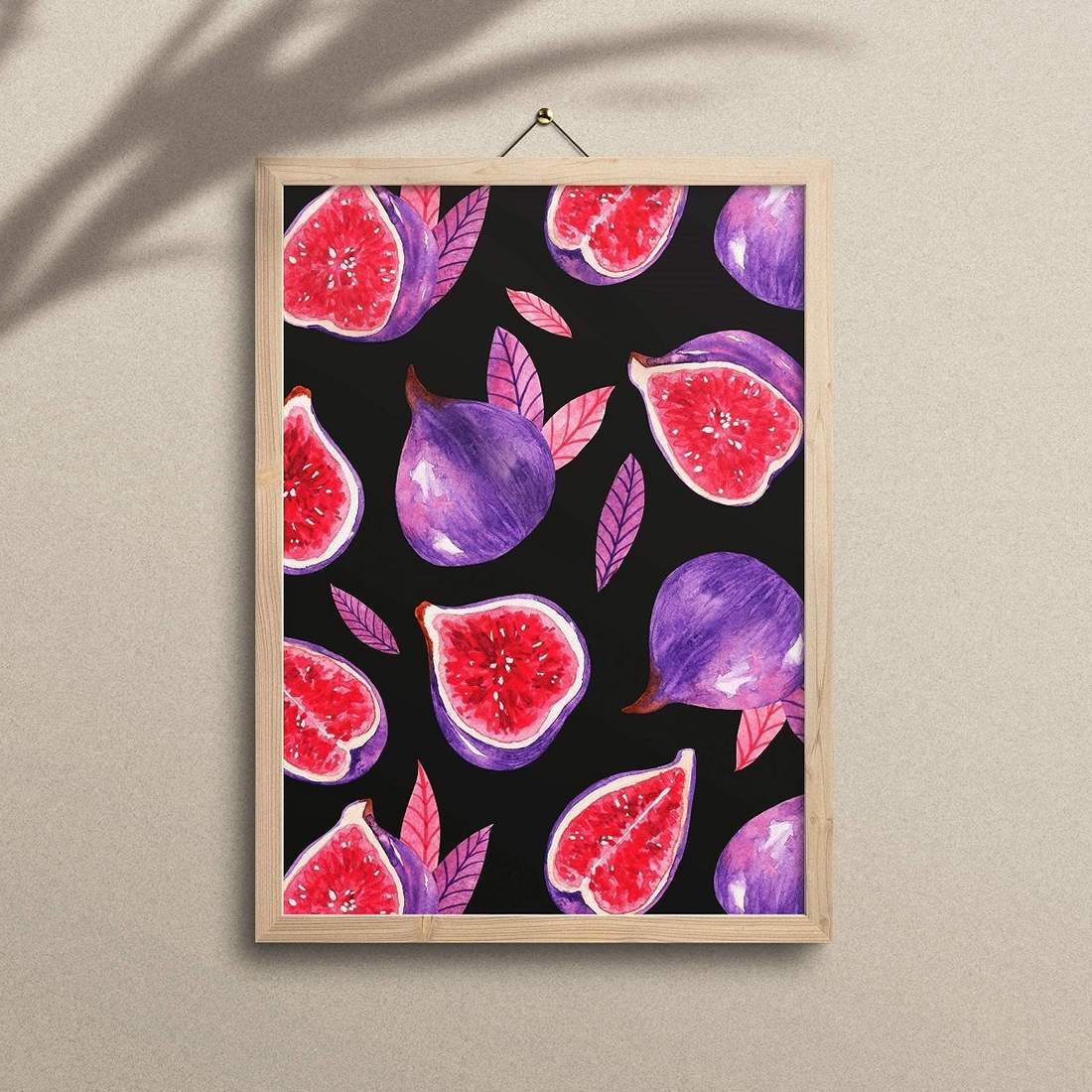 Watercolor Fig Fruit Pattern and Clipart preview image.