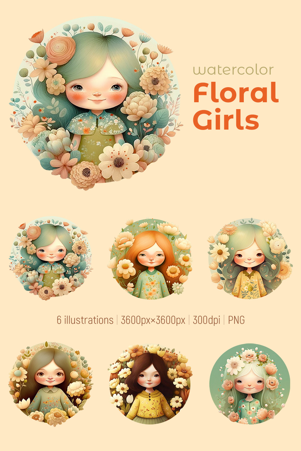 Watercolor Floral Girls pinterest preview image.