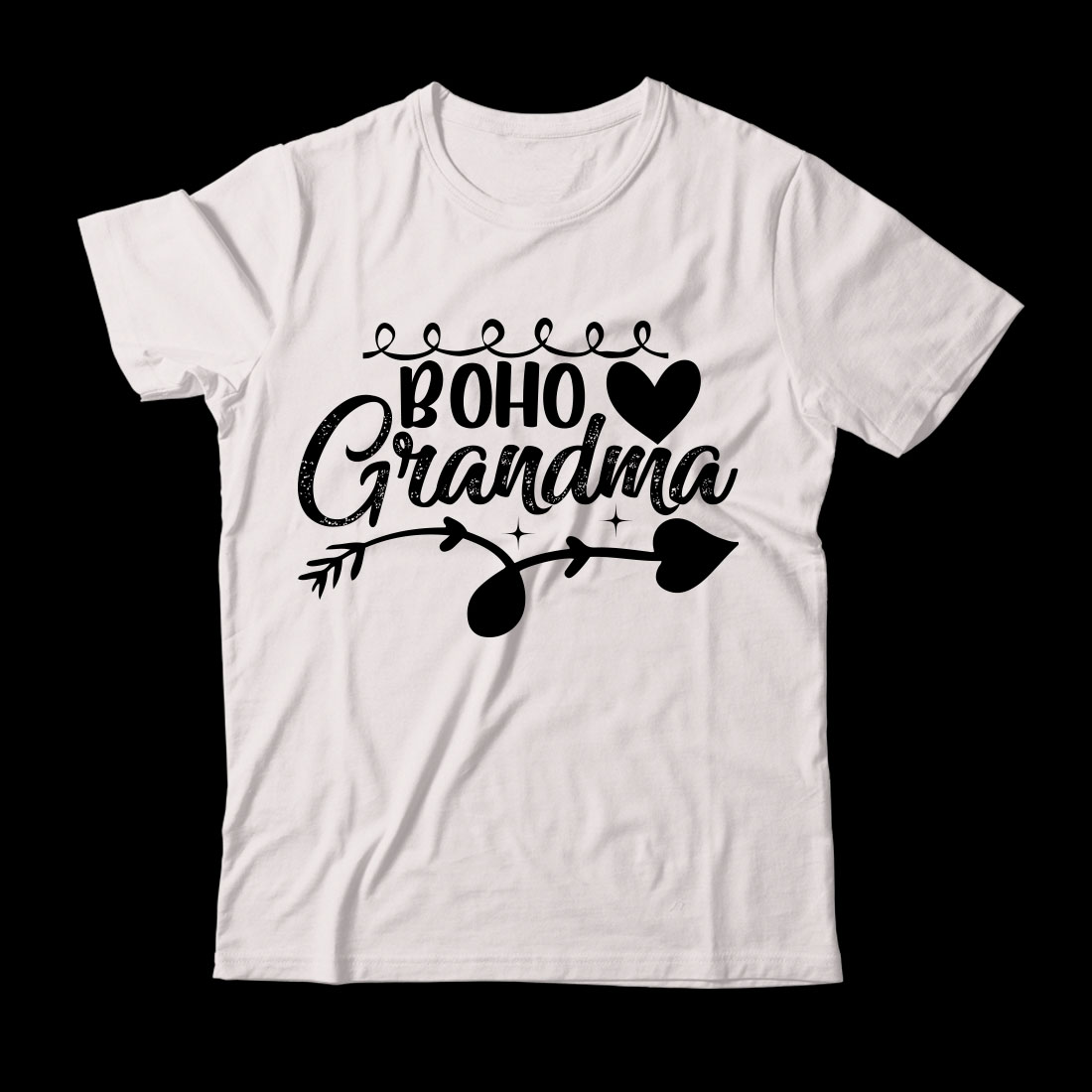 White t - shirt with the words boho grandma printed on it.