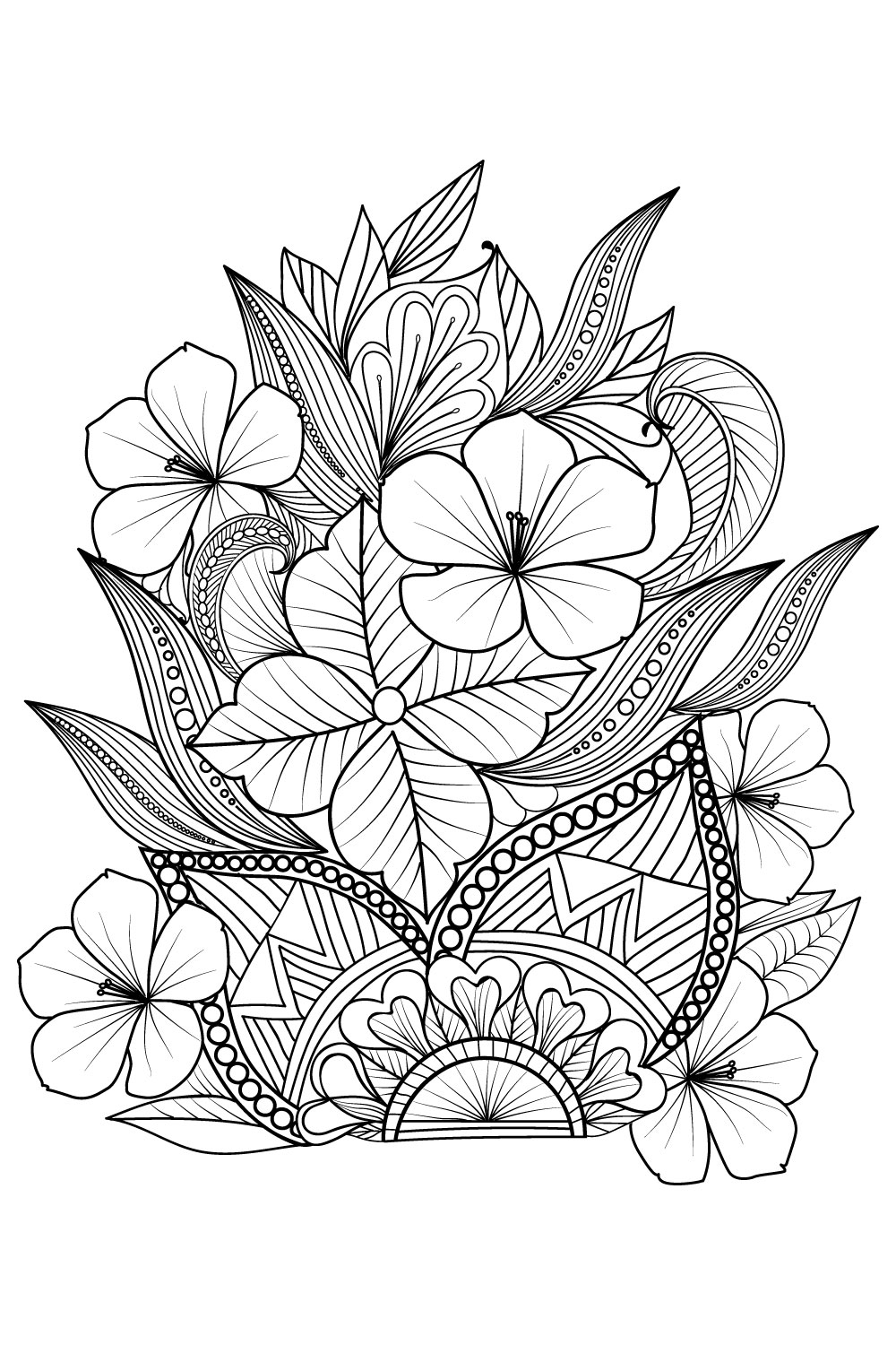Doodle flower bouquet of line art, lovely design Easy sketch art of peony flower, line art bouquets of floral hand drawn illustration, doodle zentangle, tattooing drawing coloring page, and book isolated image clip art botanic collection, vector art pinterest preview image.