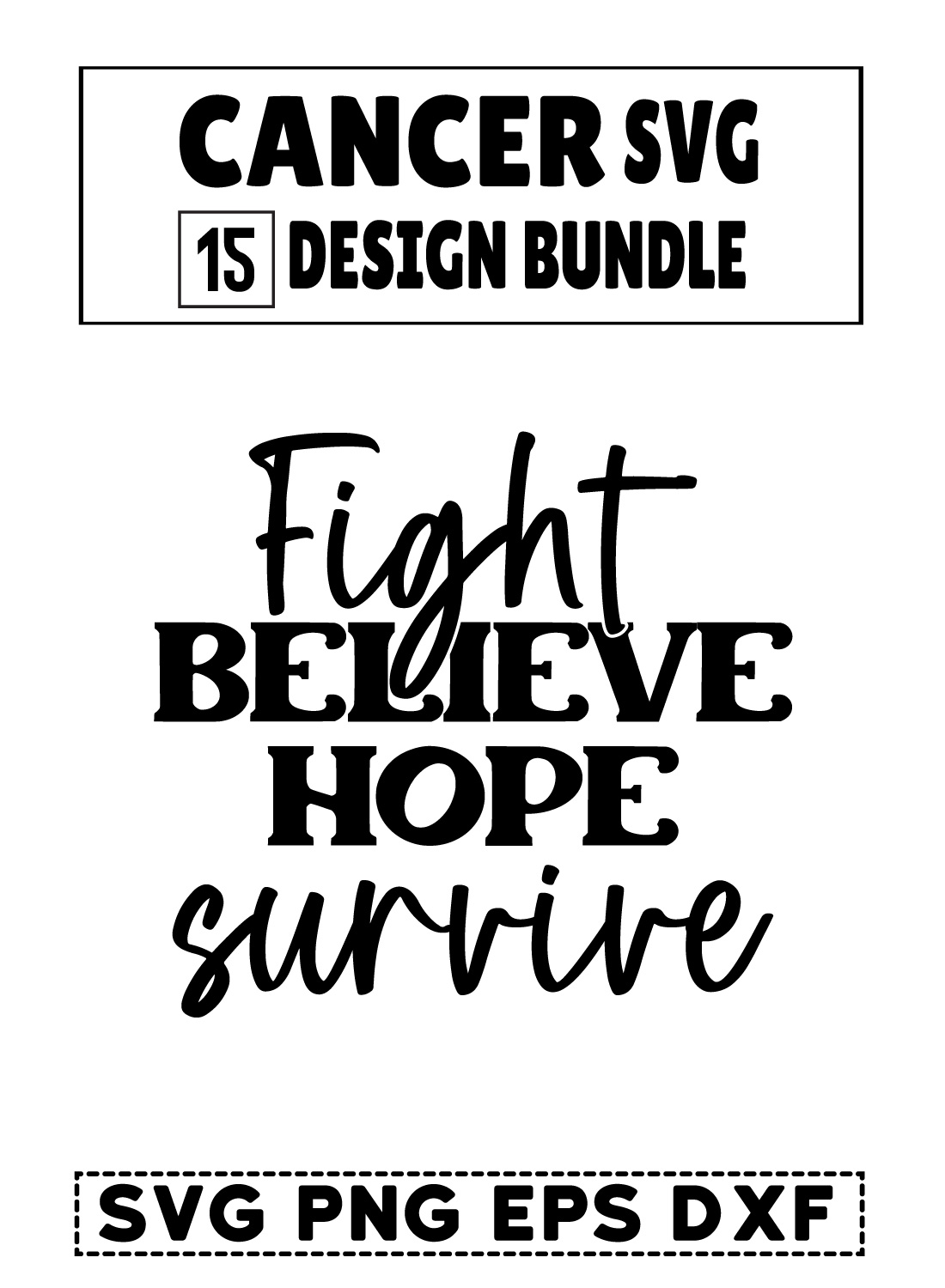 White background with black lettering that says cancer svg design bundle.