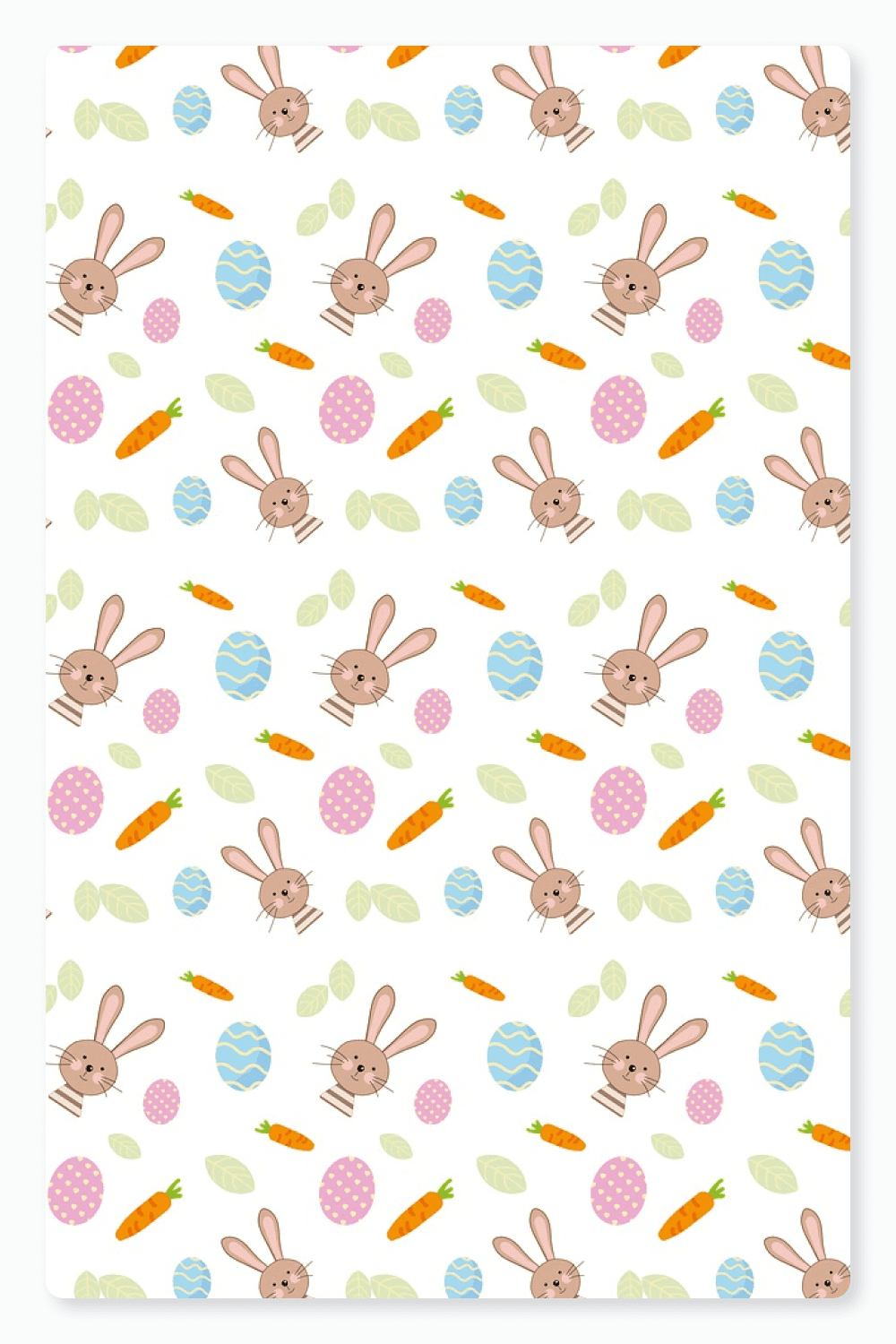 Patterns with the image of a rabbit, colorful eggs and carrots.