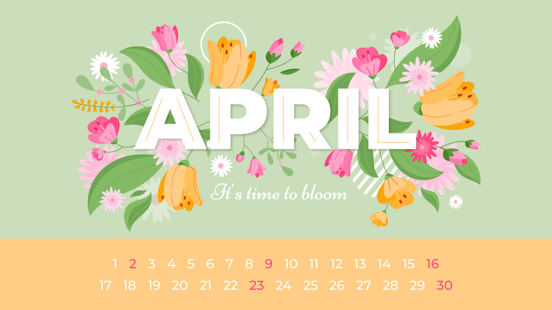 Calendar with flowers and leaves on it.
