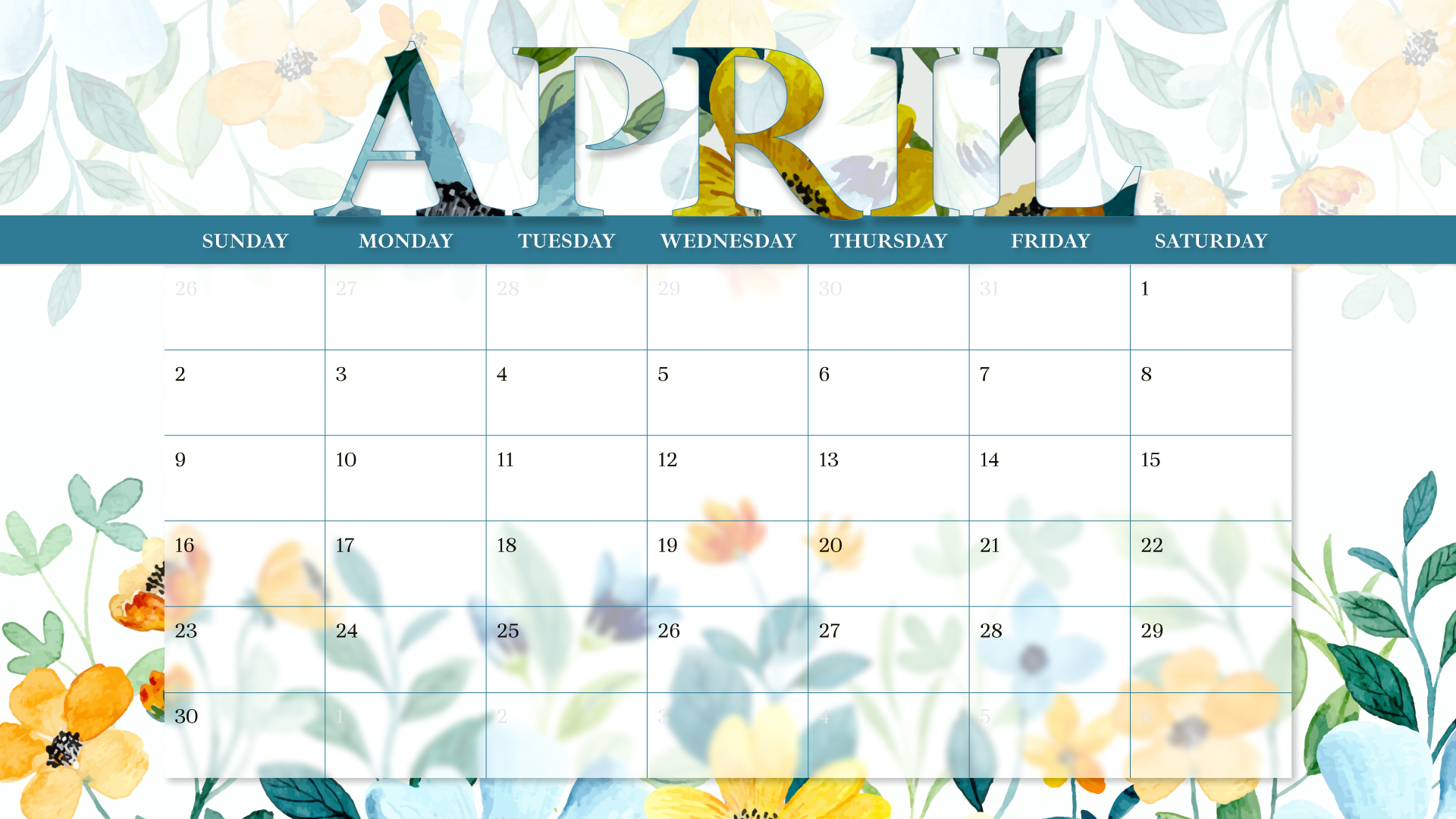Calendar with a floral design on it.