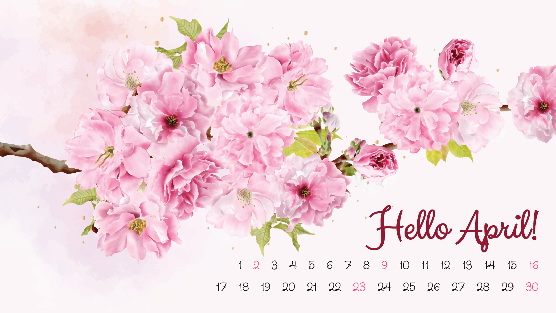 Calendar with a bunch of pink flowers on it.