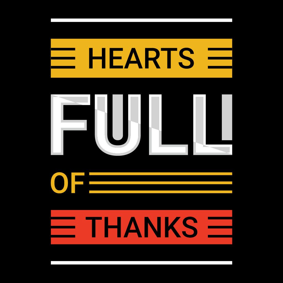 The words hearts full of thanks on a black background.