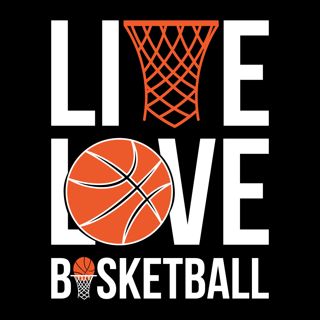 Basketball hoop with the words live love basketball.