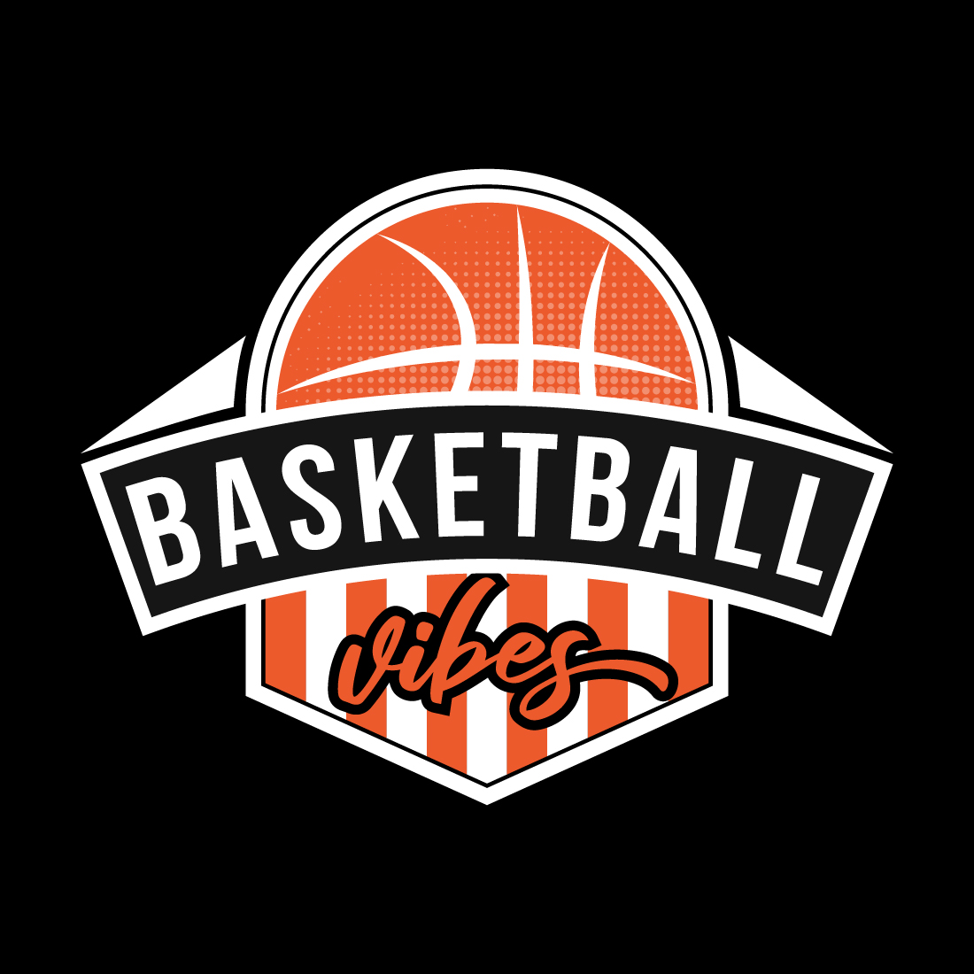 Basketball logo on a black background.