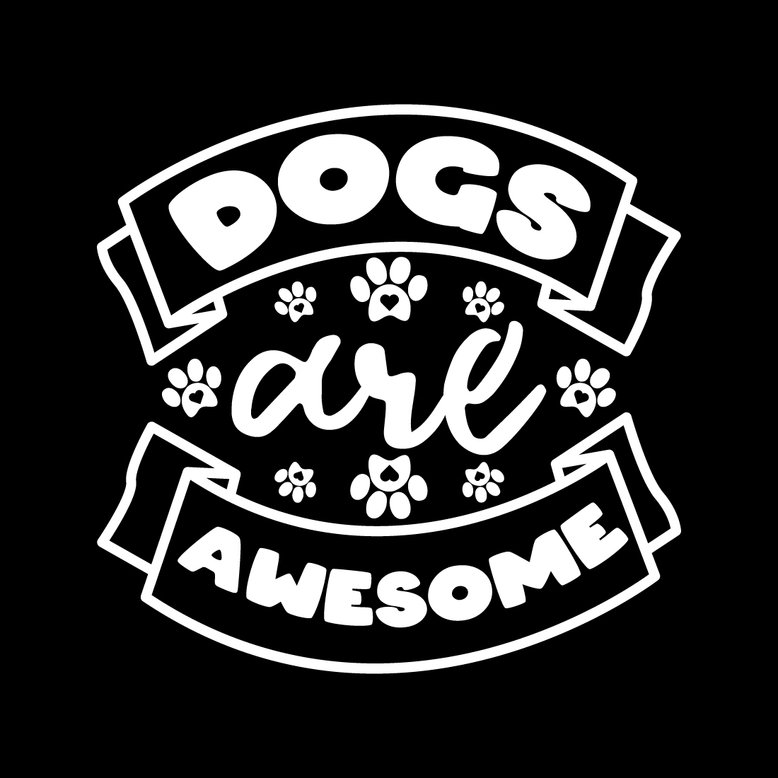 Black and white logo with the words dogs are awesome.