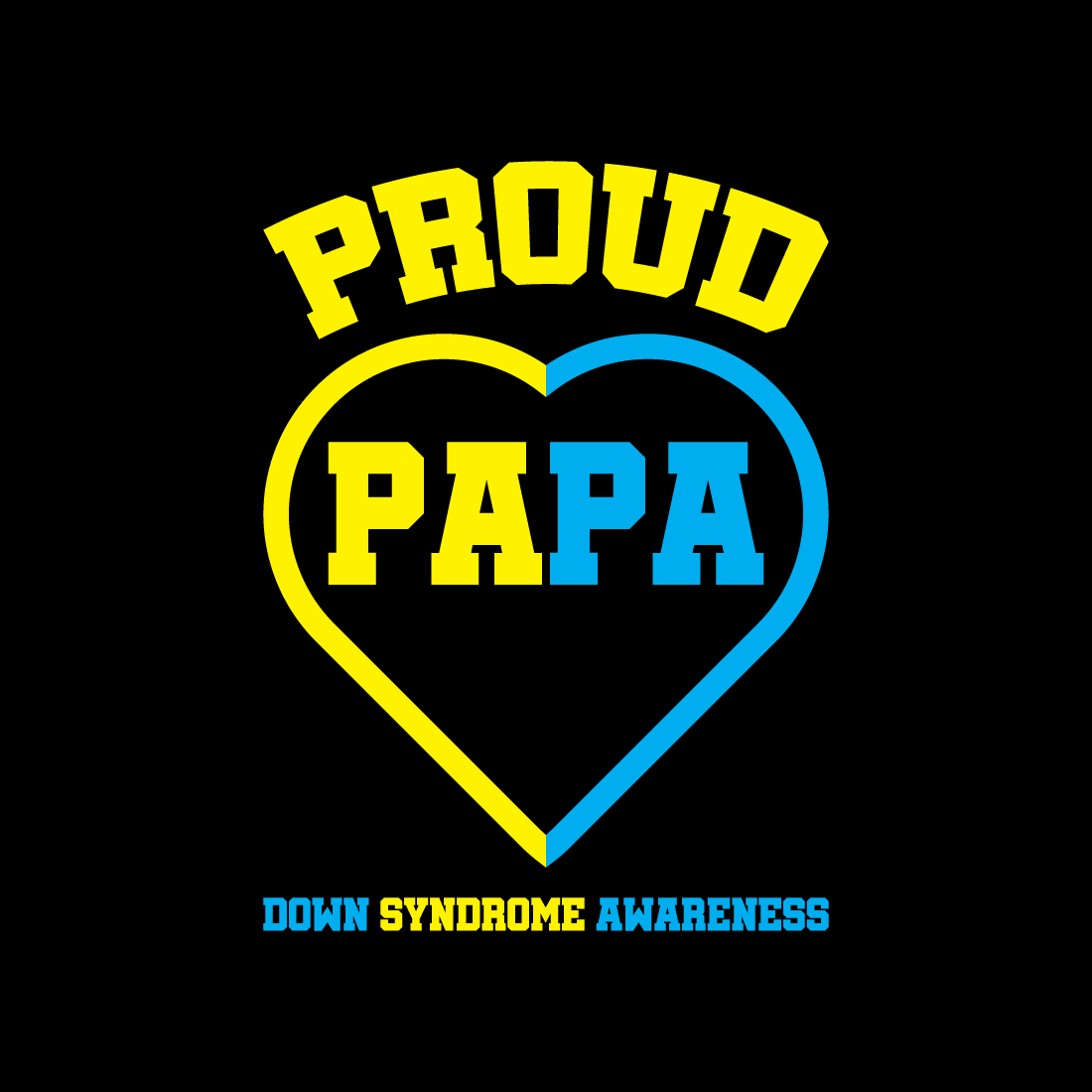 Heart with the words proud papa in blue and yellow.