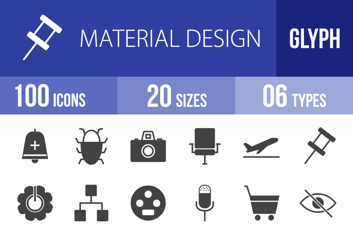 100 Material Design Glyph Icons cover image.