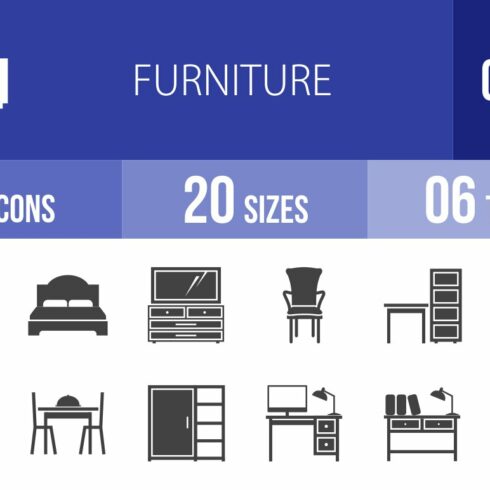50 Furniture Glyph Icons cover image.