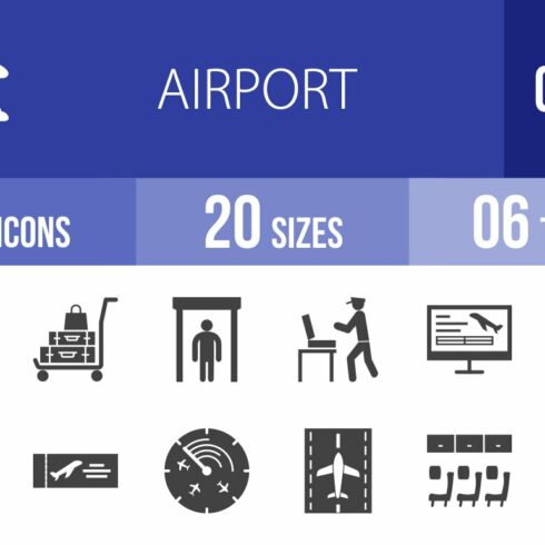 50 Airport Glyph Icons cover image.