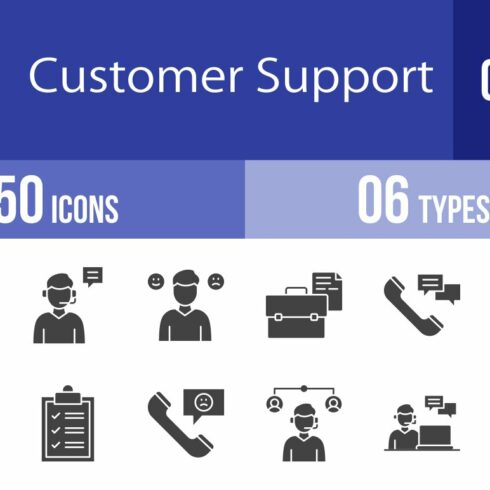 50 Customer Support Glyph Icons cover image.