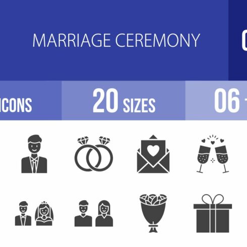 50 Marriage Ceremony Glyph Icons cover image.