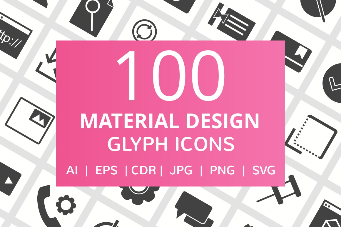 100 Material Design Glyph Icons cover image.