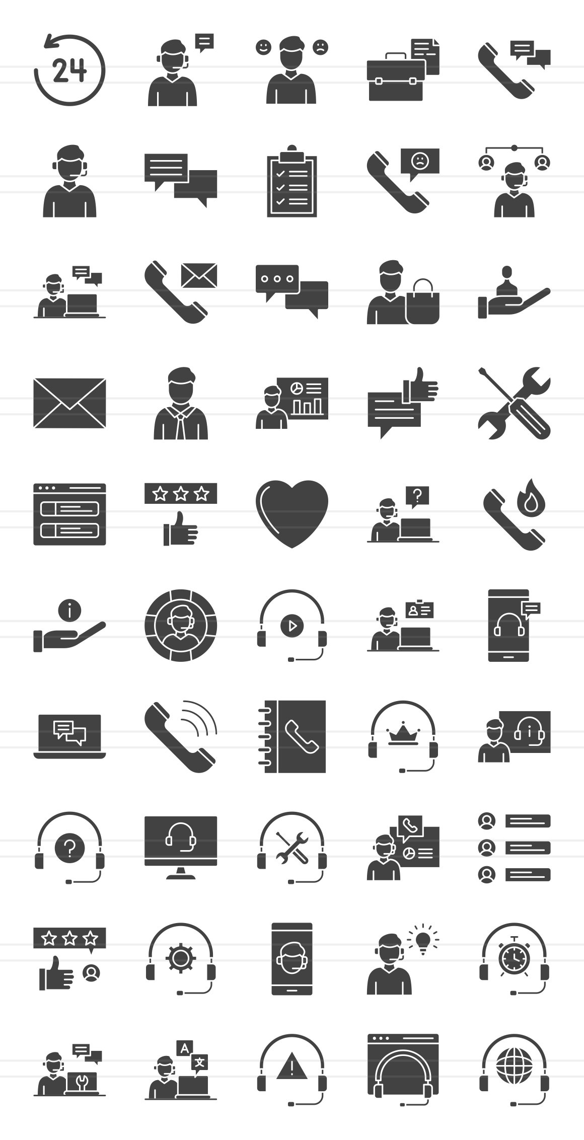 50 Customer Support Glyph Icons preview image.