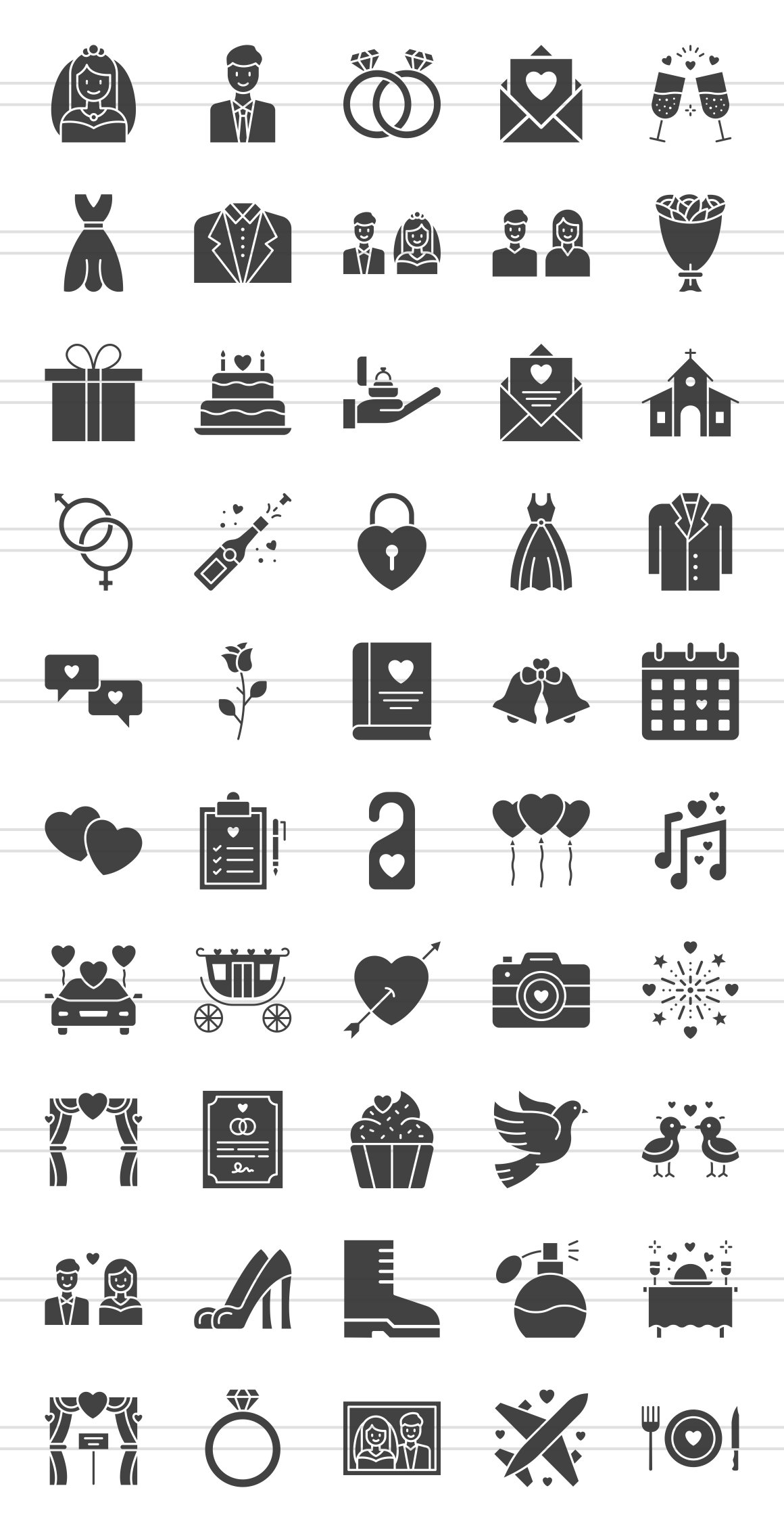 50 Marriage Ceremony Glyph Icons preview image.