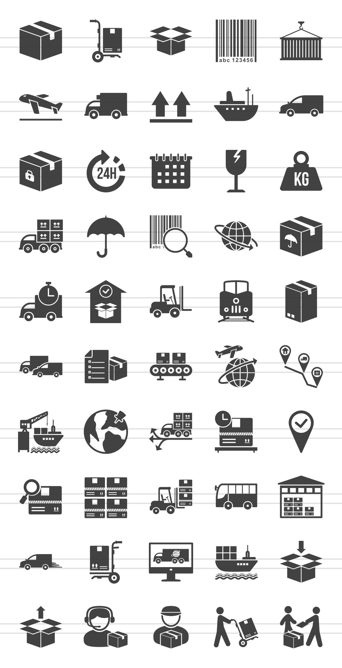 50 Logistics Glyph Icons preview image.