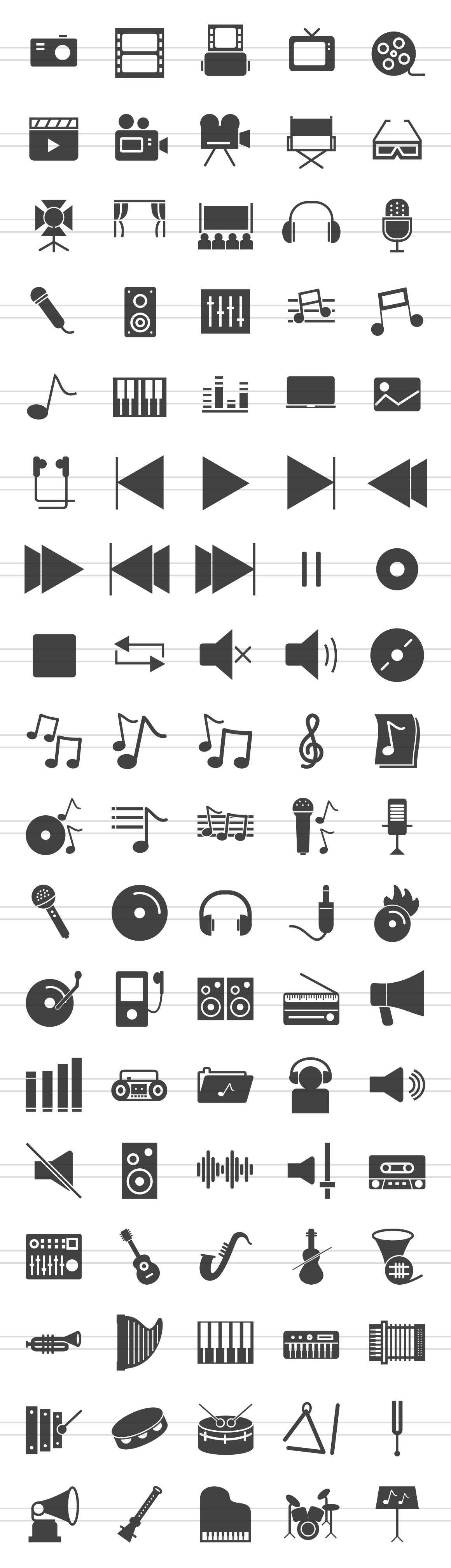 90 Music & Multimedia Glyph Icons preview image.