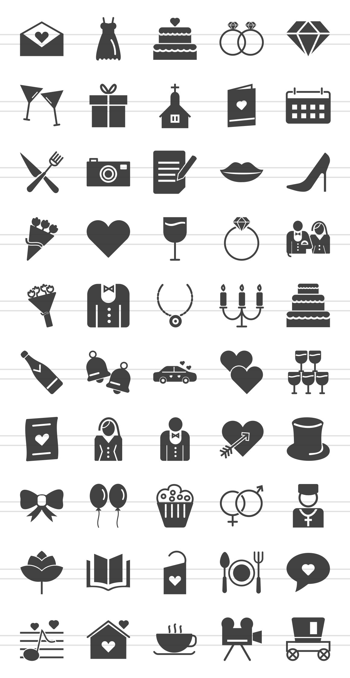 50 Wedding Glyph Icons preview image.